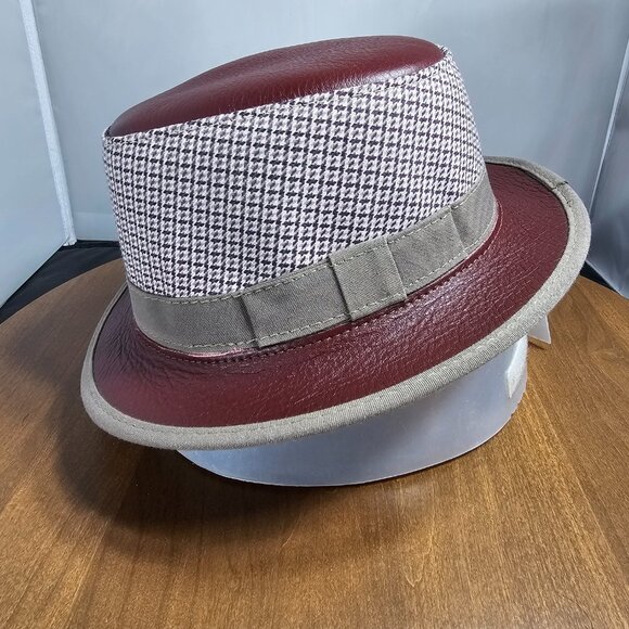 Eco Soho Leather / Fabric Fedora American Hat Makers | Burgundy | Medium RARE - Picture 3 of 10